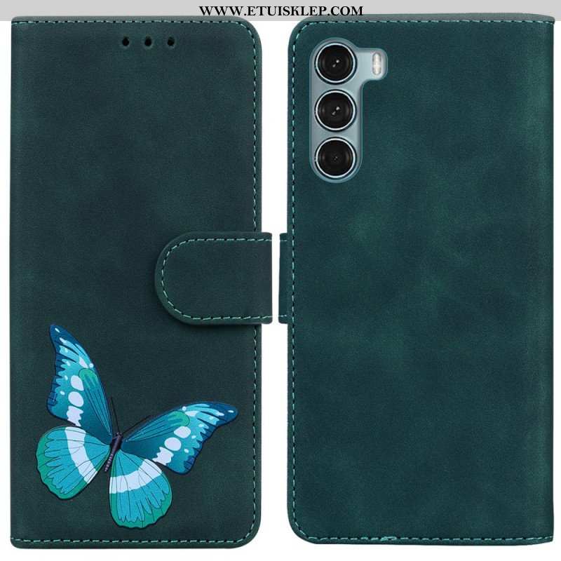 Etui Folio do Moto G200 5G Motyl Dotykający Skóry